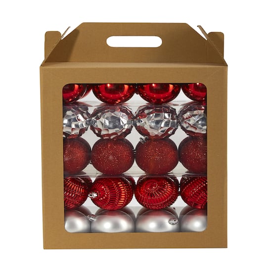 40ct. 3&#x22; Red &#x26; Silver Shatterproof Ball Ornaments